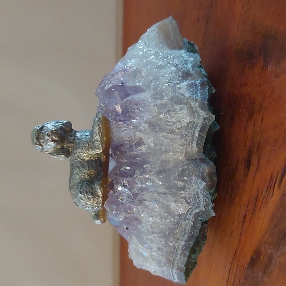 Pewter Poodle Figurine on Amethyst